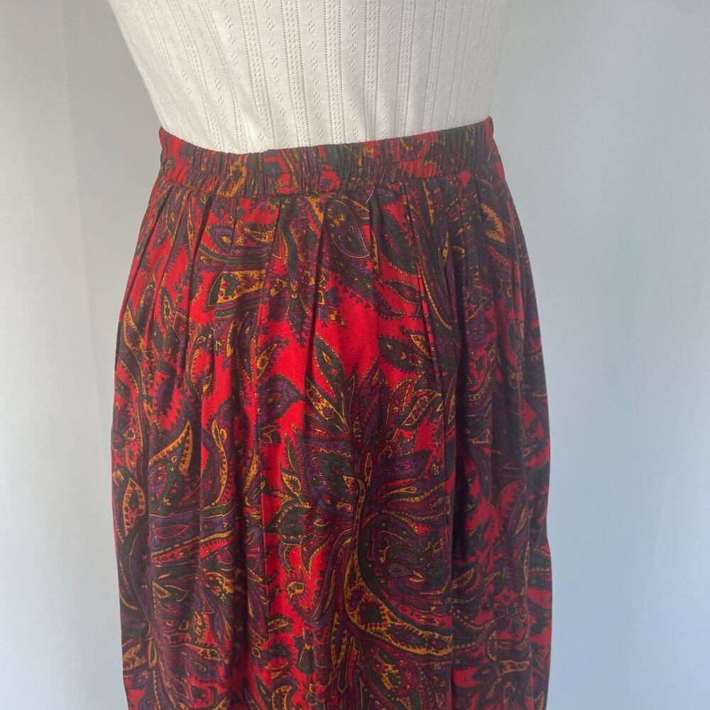 Vintage Midi Skirt Size 10 Red Paisley Pleated A Line Retro Preppy Academia 90s - Picture 5 of 12